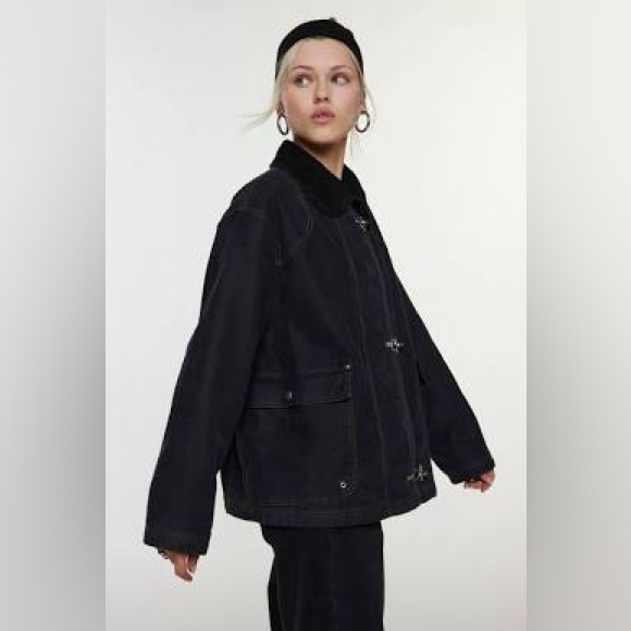 BDG Charles Canvas Duffle Jacket Black Small Oversized Chore Barn Toggle Jacket - Picture 2 of 12